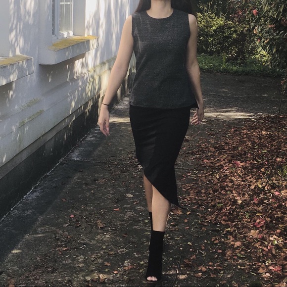 Asymmetric Designer Cotton Knit Slit Pencil Skirt - Picture 3 of 8